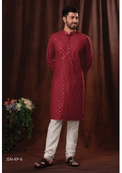 Maroon Poly Cotton With Mirror Embroidery Kurtas Set 